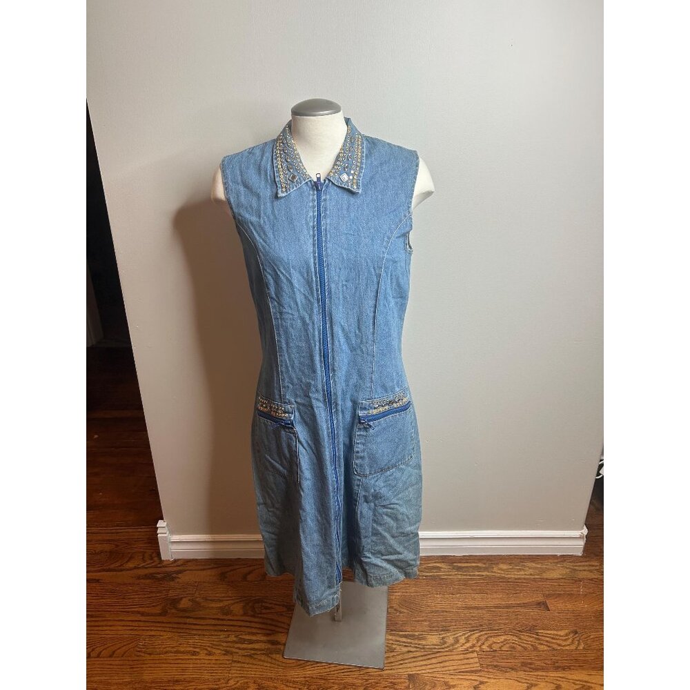 Bedazzled cute summer spring dress vintage Y2K fashion denim with Pockets small